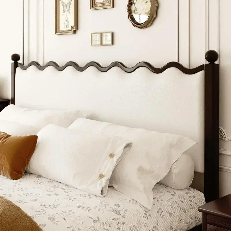 Wood Bed Frame With Vintage Wave Headboard And Foundation