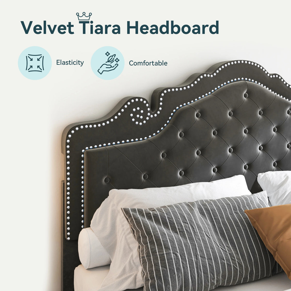 HOOMIC Platform Bed Frame With Adjustable Tiara Headboard