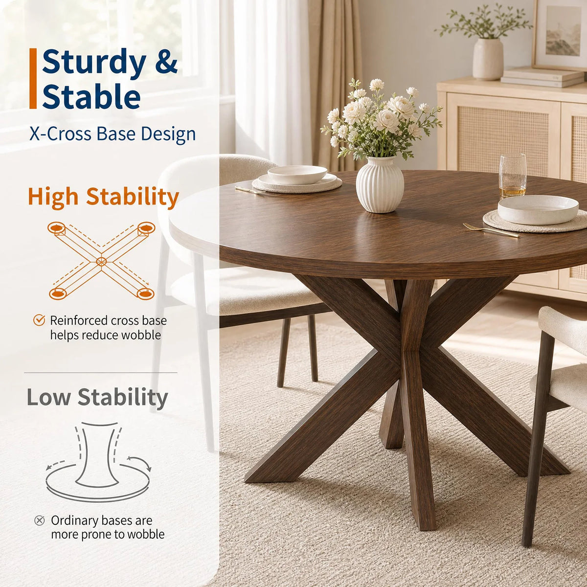 HiMISS Modern Wood Round Dining Table