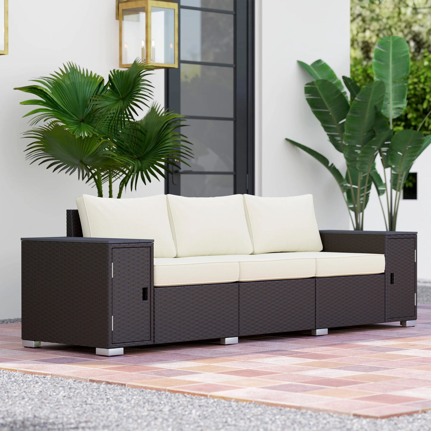 Rattan Outdoor Sofa With Storage And Cushions