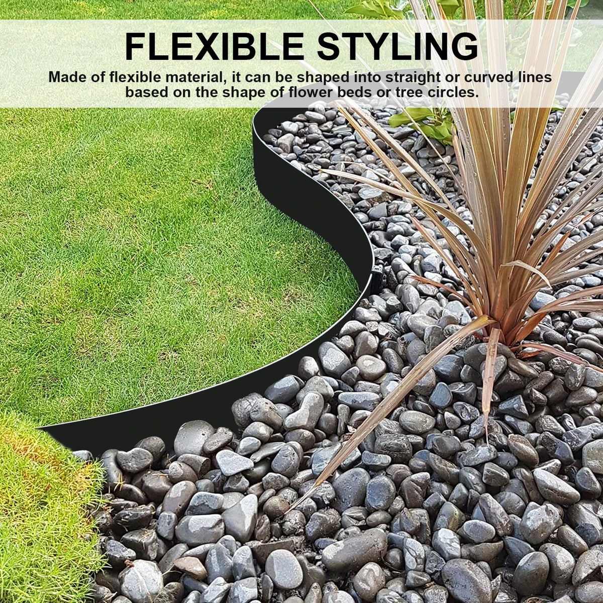 Black Garden Landscape Edging, 4 Inch Tall Lawn Edging No Dig, Landscape Edging Border with Spikes, Lawn Edging Roll Kit for Garden Flower Beds Yards
