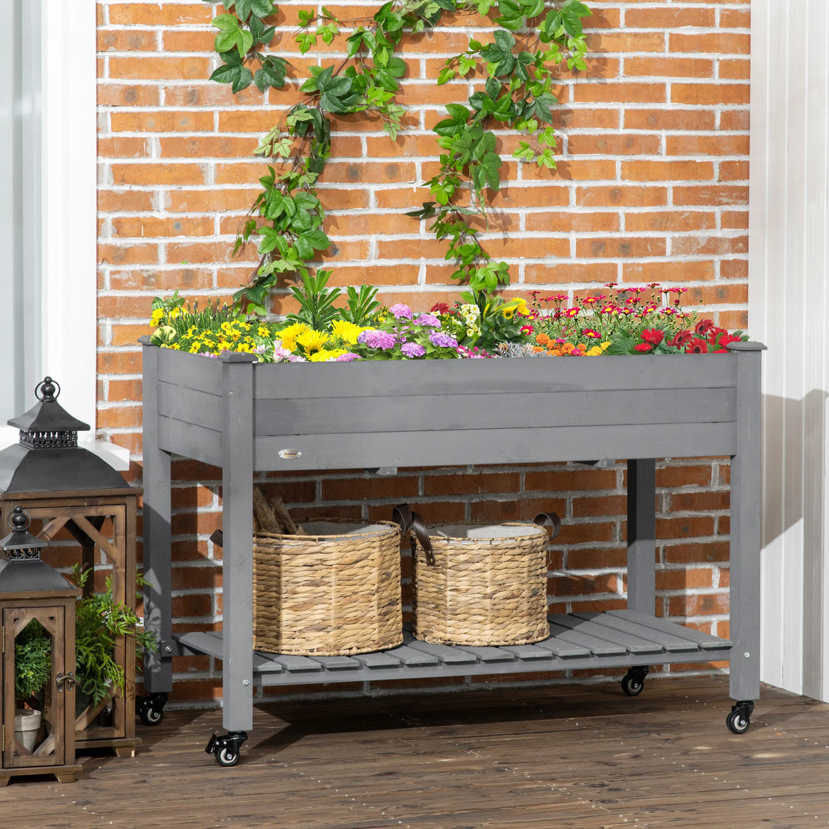 Outsunny Raised Garden Bed With Wheels And Storage