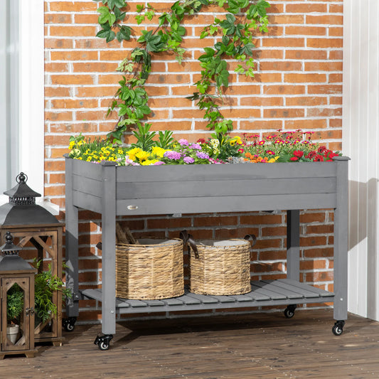 Outsunny Raised Garden Bed With Wheels And Storage