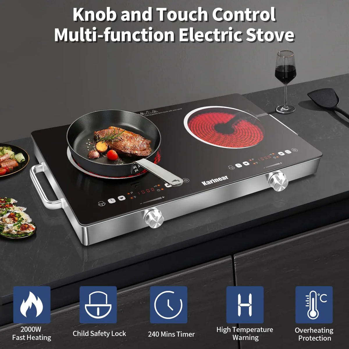 Karinear Two Zone Ceramic Electric Countertop Hob