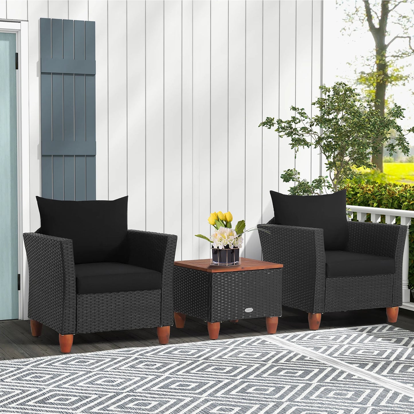 HOMASIS Rattan Patio Sofa Set With Wooden Storage Table
