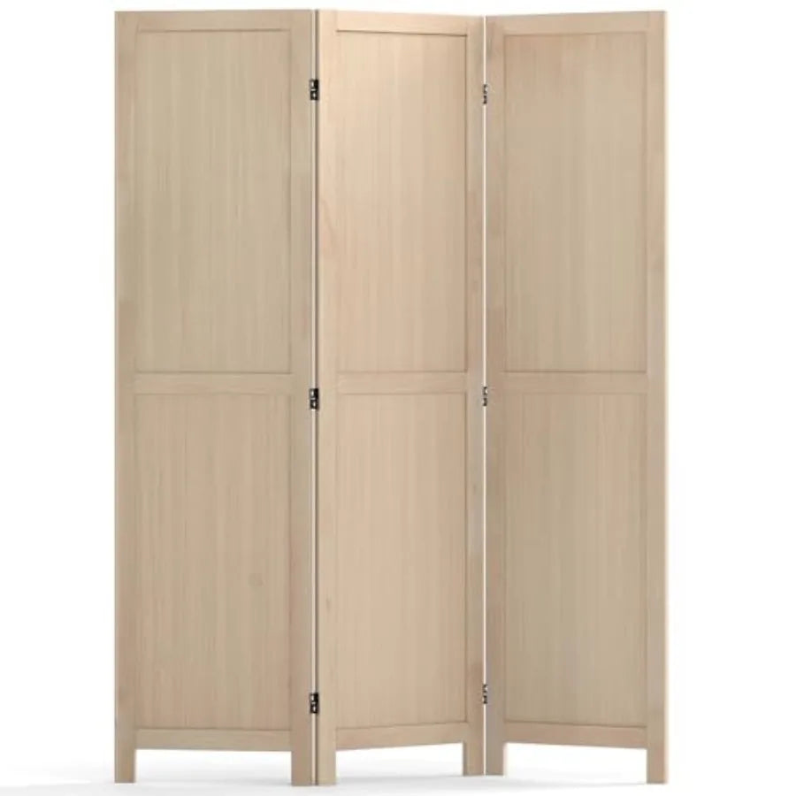 3 Panel Folding Room Divider for Bedroom Living Room Kitchen Home Office Restaurant, Rubber Wood, Natural Wood Color, Freestand