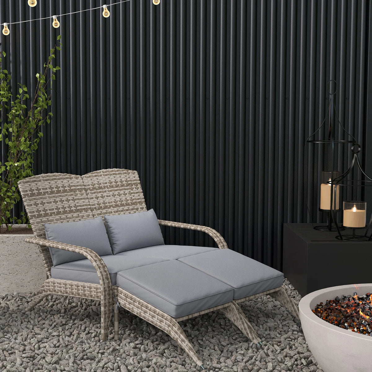 Patio Wicker Adirondack Chair with Cushion, 2-Person Fire Pit Chair