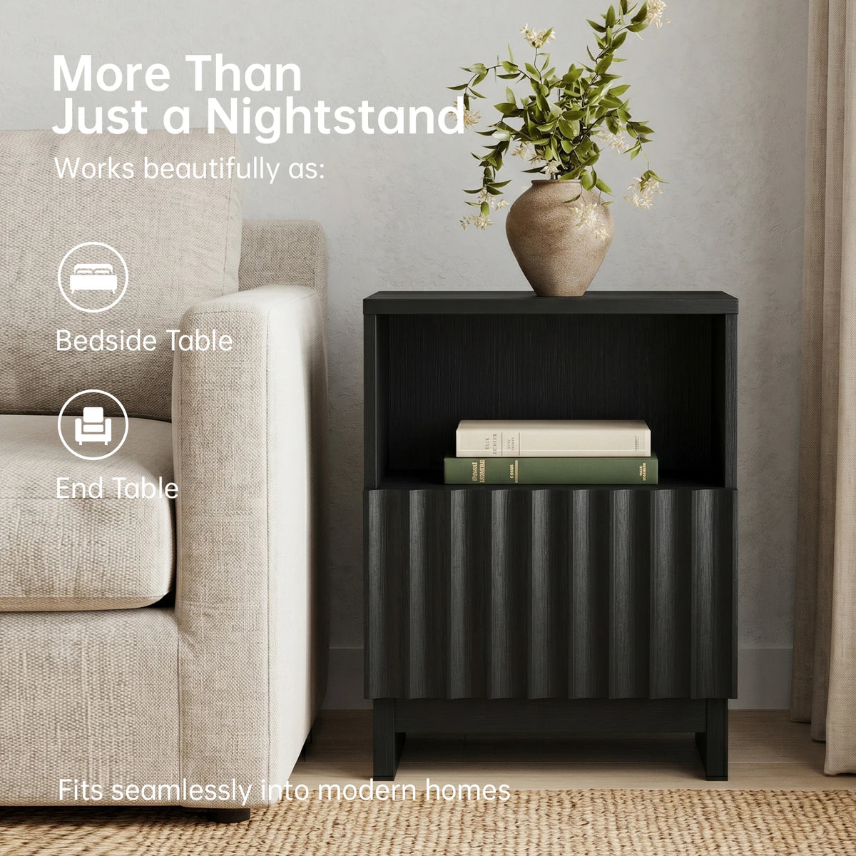 TinyNest Modern Fluted Nightstand With Storage