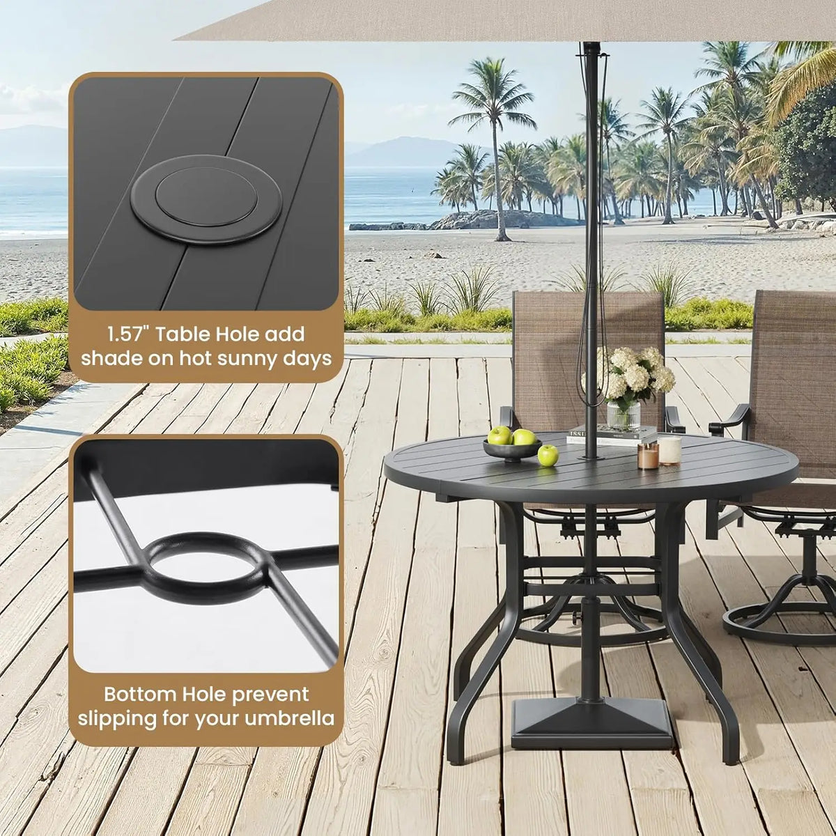 Farini Outdoor Round Patio Iron Dining Table Umbrella Hole