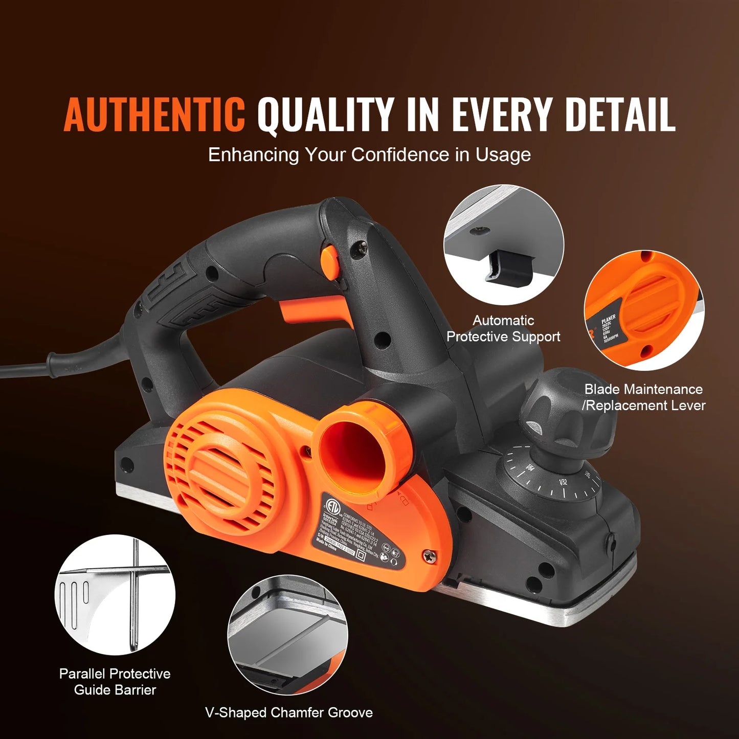 VEVOR Electric Hand Planer 120V Corded Woodworking Tool