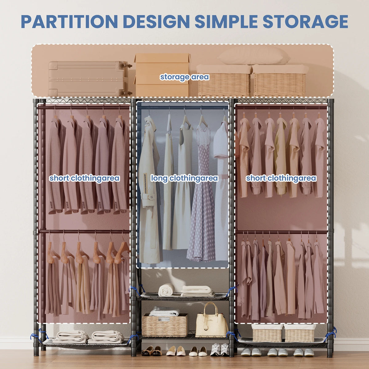 Freestanding Heavy Duty Metal Clothes Rack Organizer