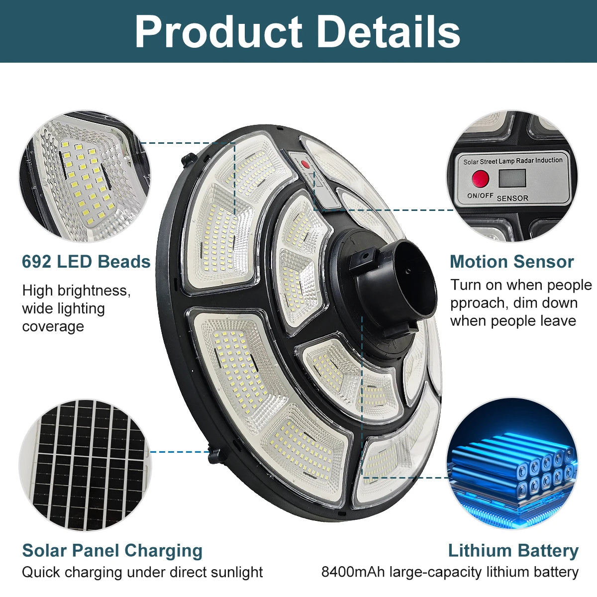 Solar UFO Street Lamp Household Community Garden Landscape Lighting Outdoor Bright LED Garden Lamp