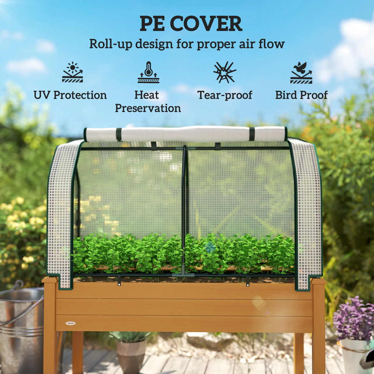 Outsunny Elevated Wooden Garden Bed With PE Cover