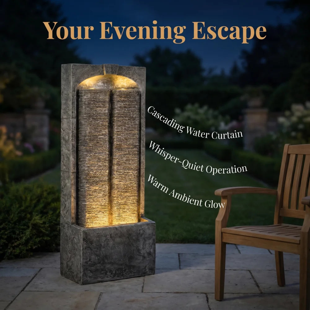 Resin Outdoor Cascading Water Fountain With Led Lights
