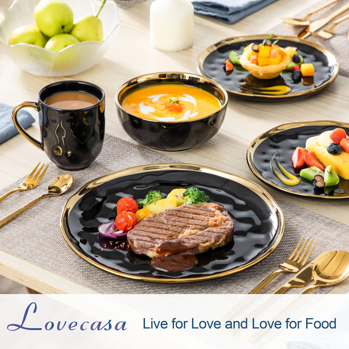 Malacasa Porcelain Dinnerware Set With Gold Trim