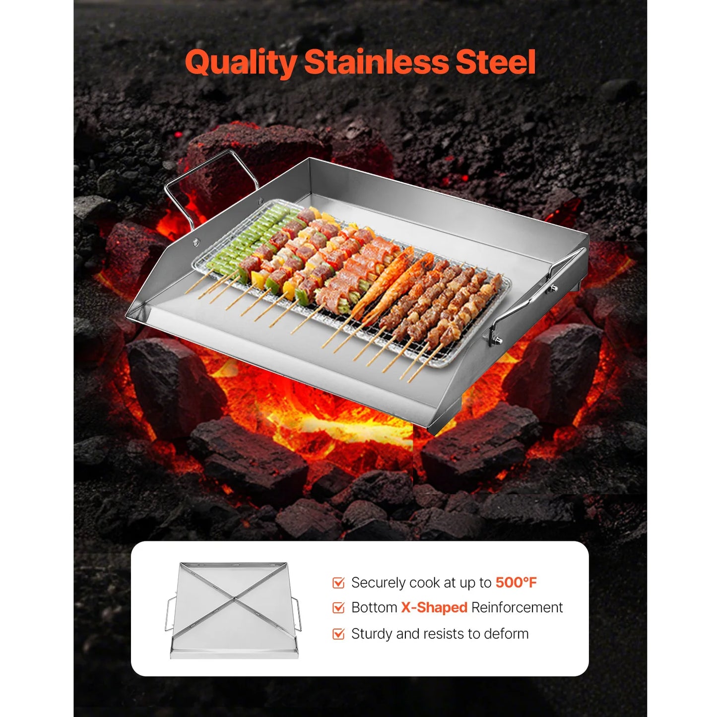 SucceBuy Stainless Steel Rectangular Flat Top Griddle Grill