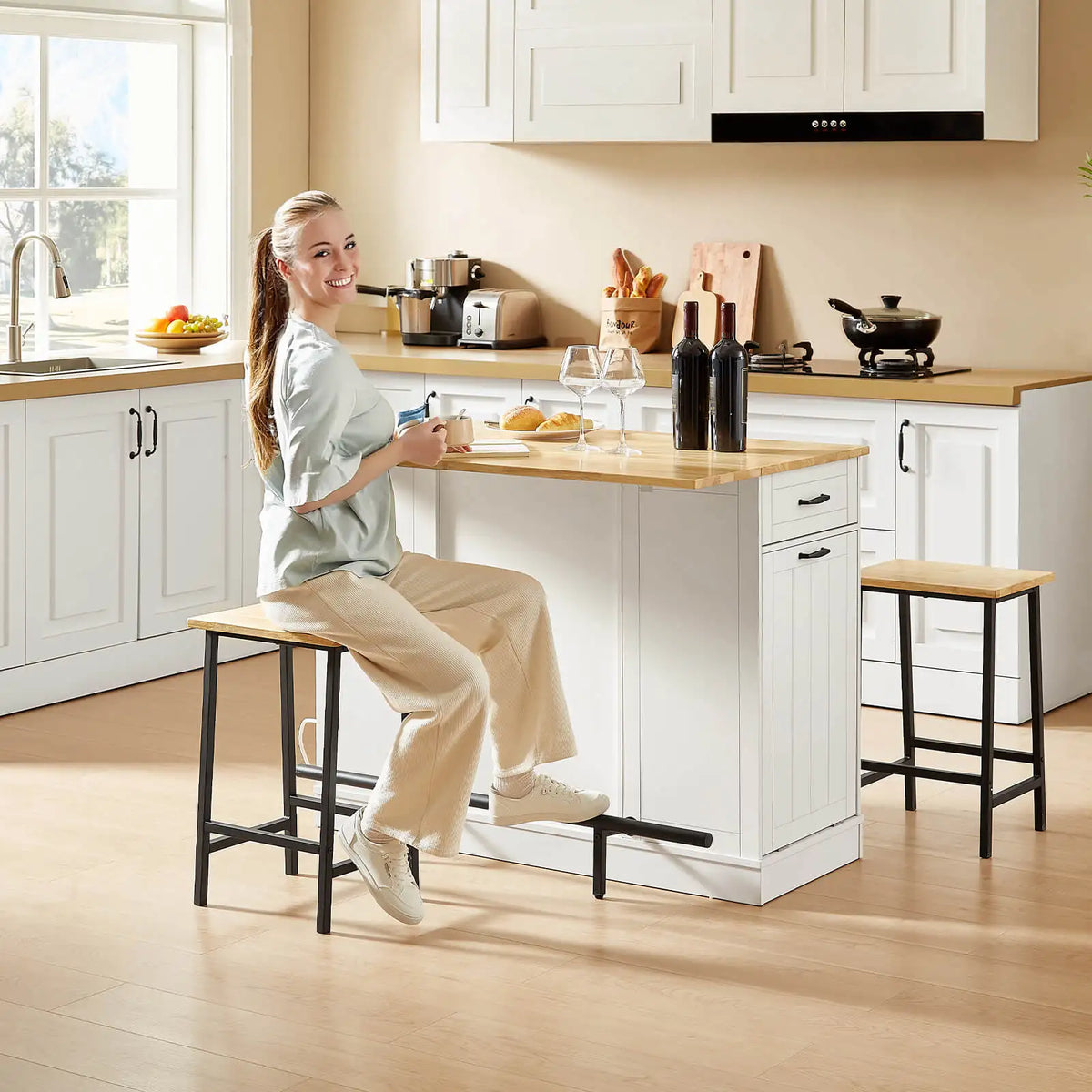 ONBRILL Kitchen Island With Drop Leaf And Chairs