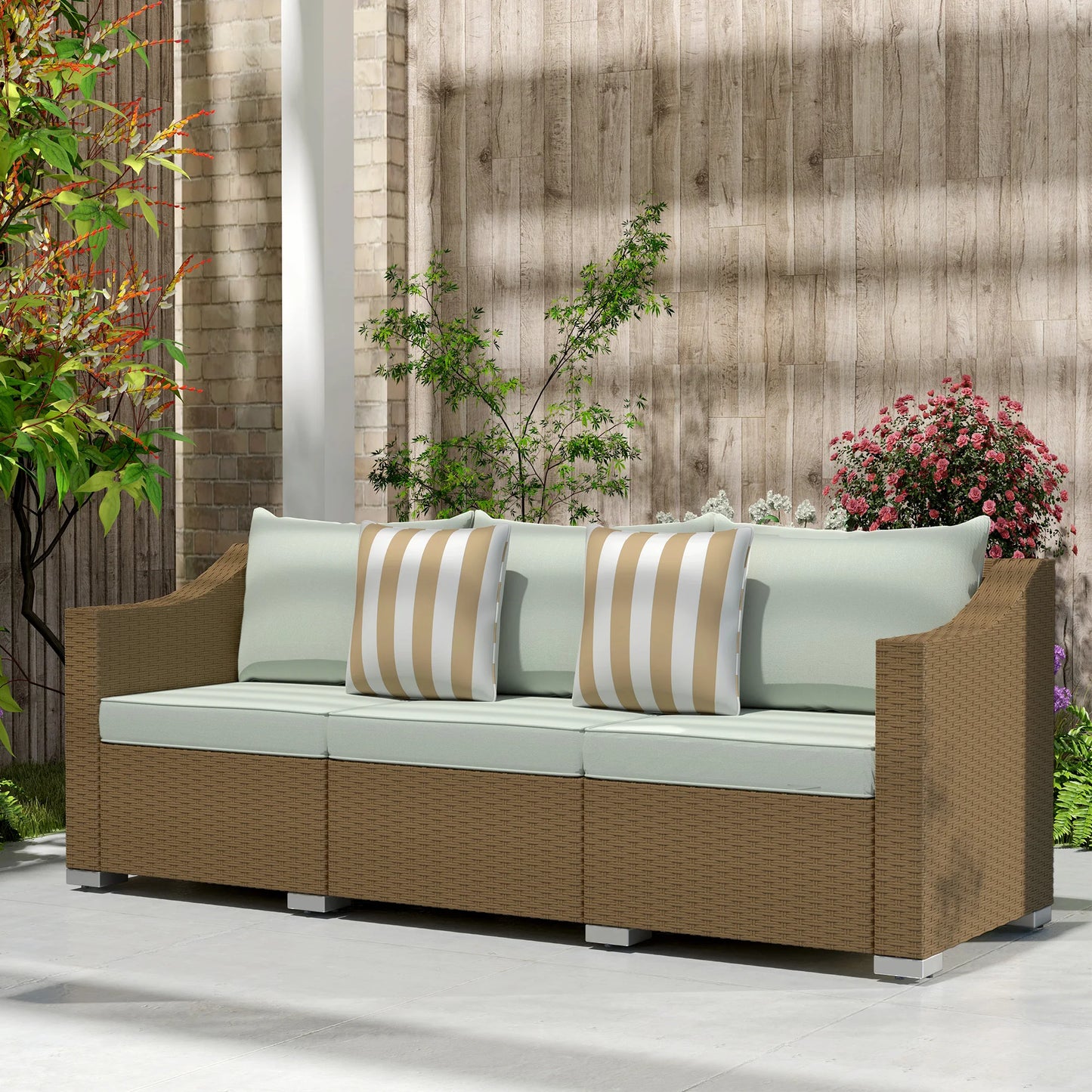 Outdoor Rattan Patio Sofa With Cushions Garden Furniture