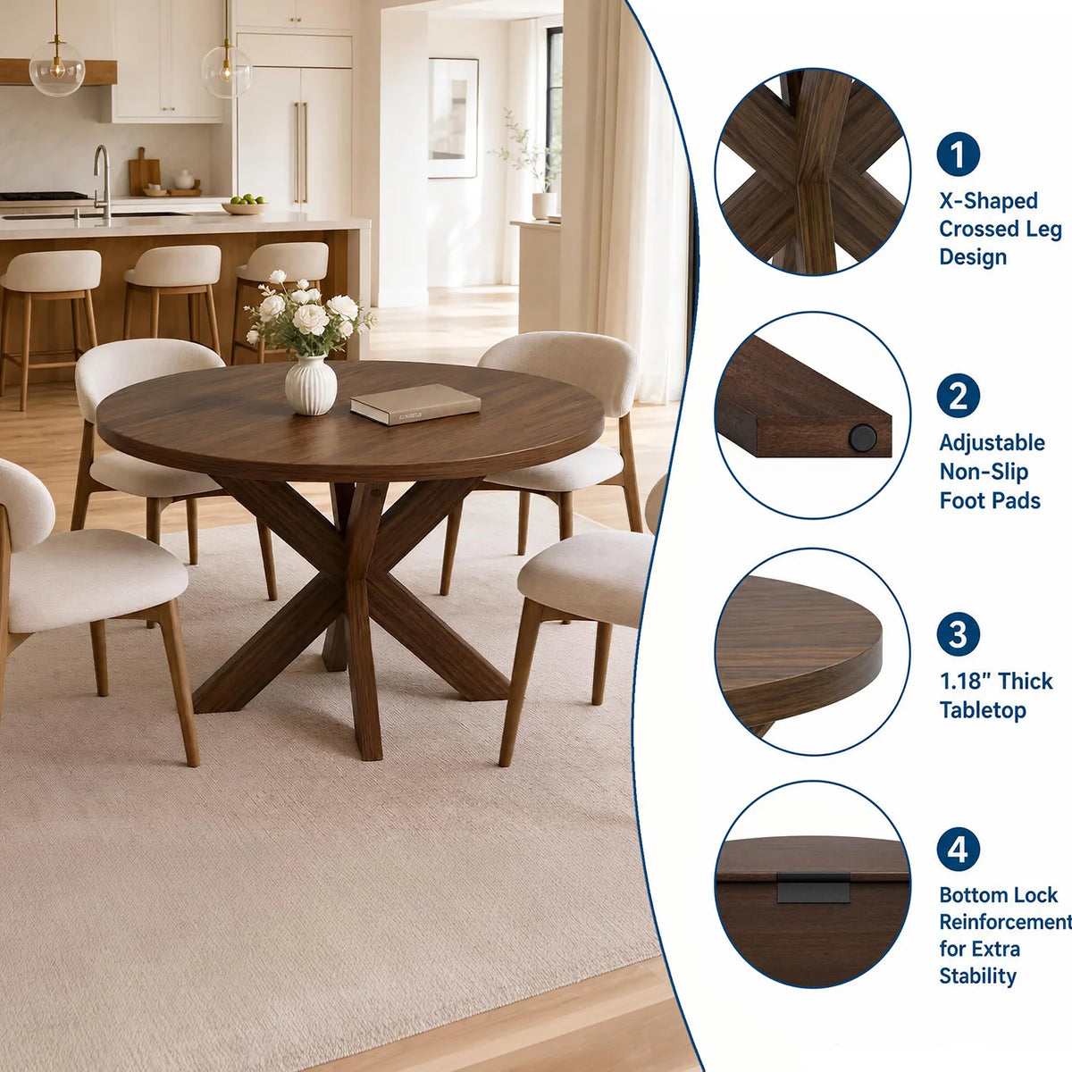 HiMISS Modern Wood Round Dining Table