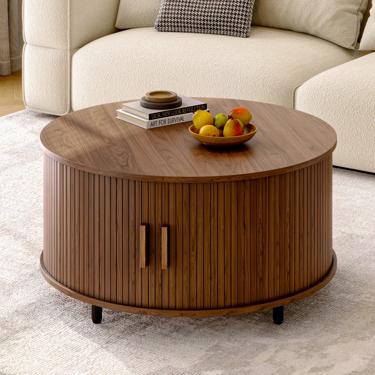 ONBRILL Round Coffee Table With Storage