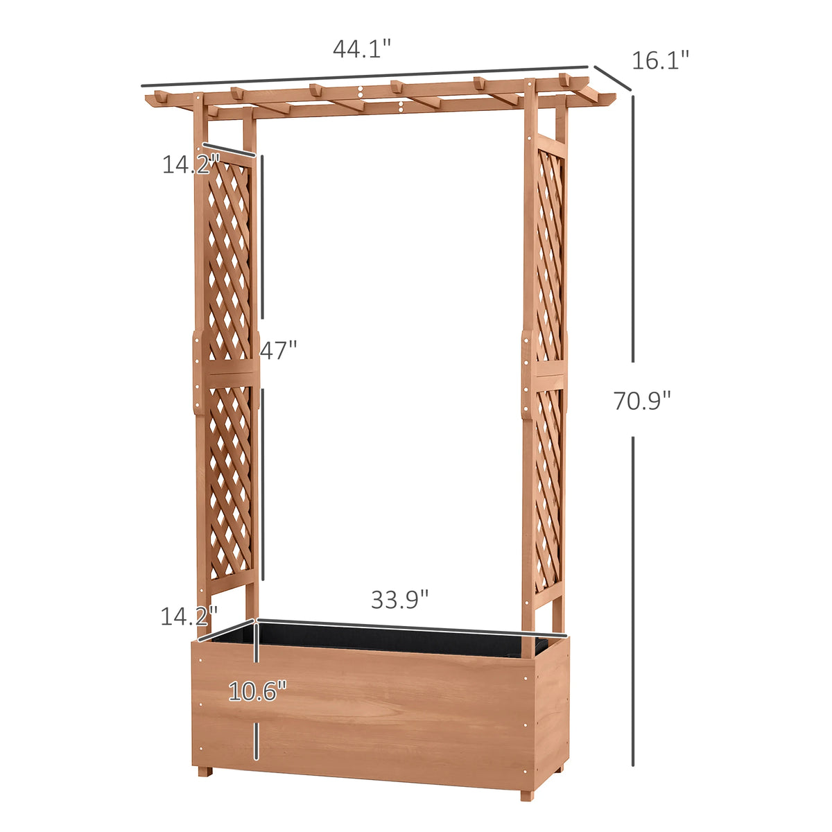 70.75inch Elevated Garden Planter with Stand, Hanging Roof, and Drainage Holes