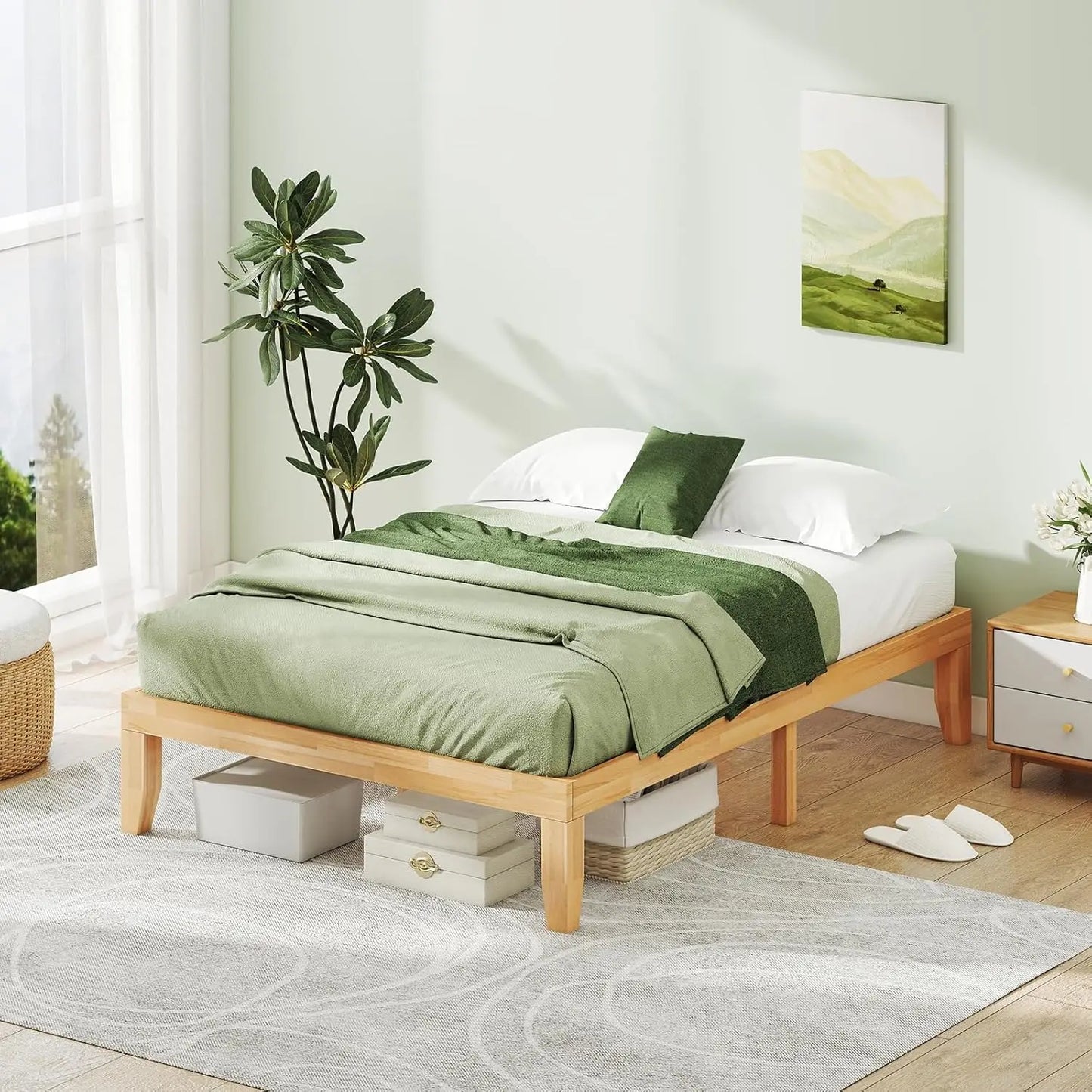 Rubberwood Platform Bed Frame With Strong Slats