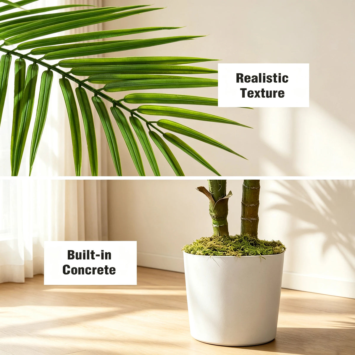 60inch Artificial Areca Palm Tree Fake Palm Tropical Plants with White Tall Planter, Faux Floor Silk Plant in Pot, Large Trees for Home Office Living Room Decor House Warming, Indoor Outdoor