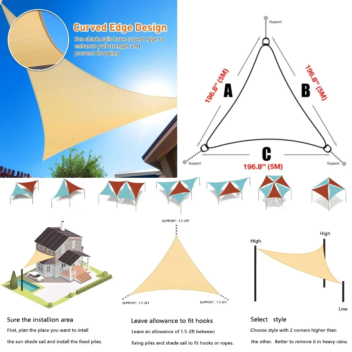 Triangle Sun Shade Sail Canopy UV Block Outdoor Patio