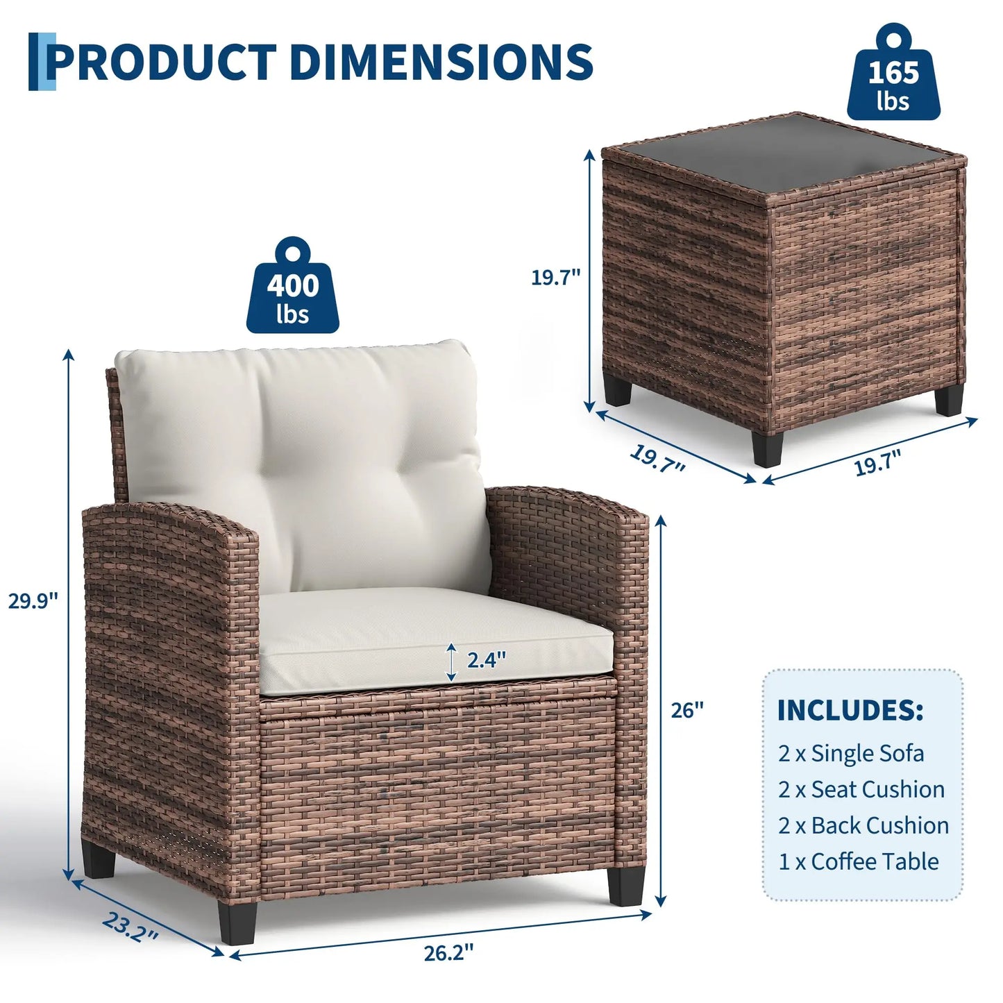 HiMISS Outdoor Wicker Bistro Set With Table And Cushions