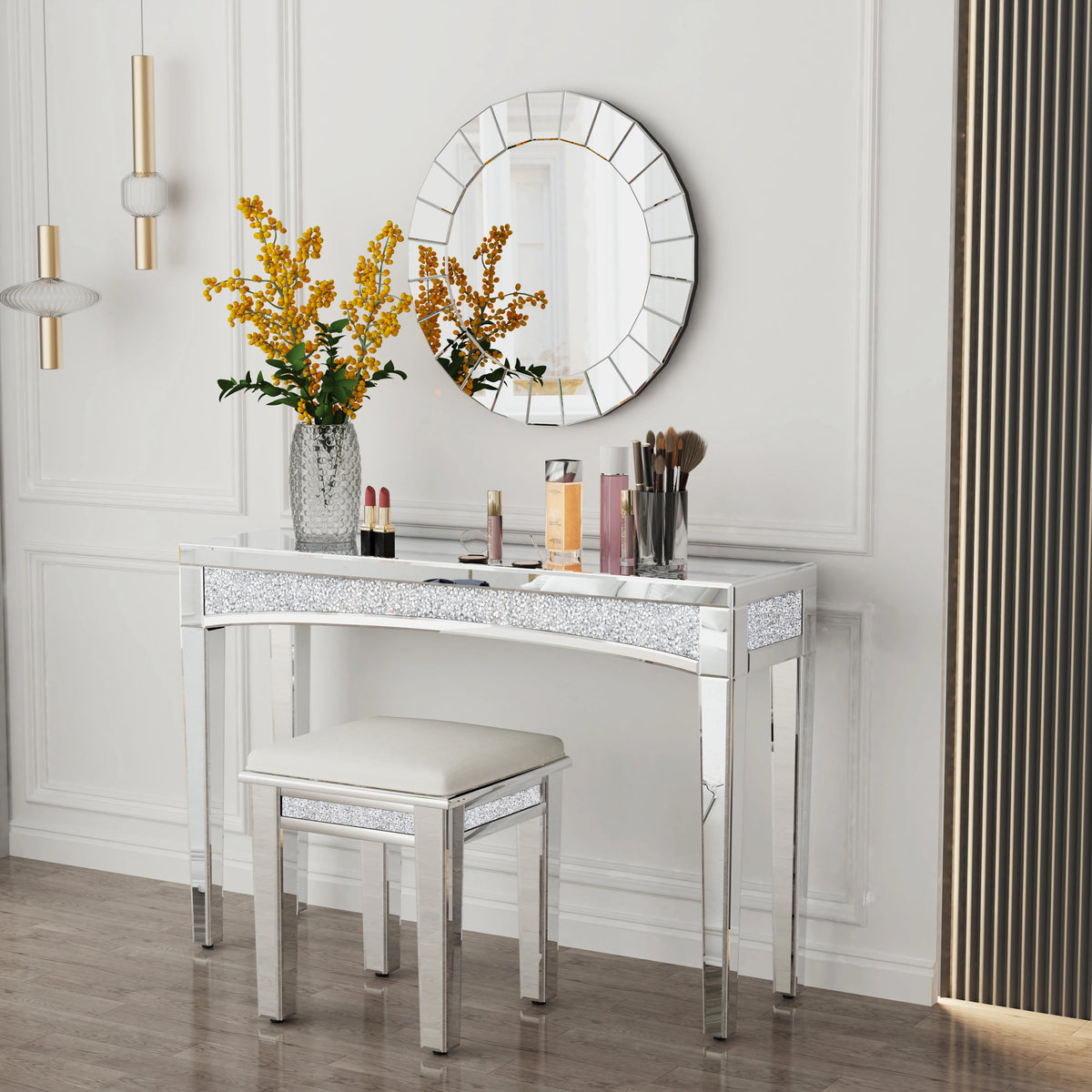 Mirrored Console Table With Crystal Inlay
