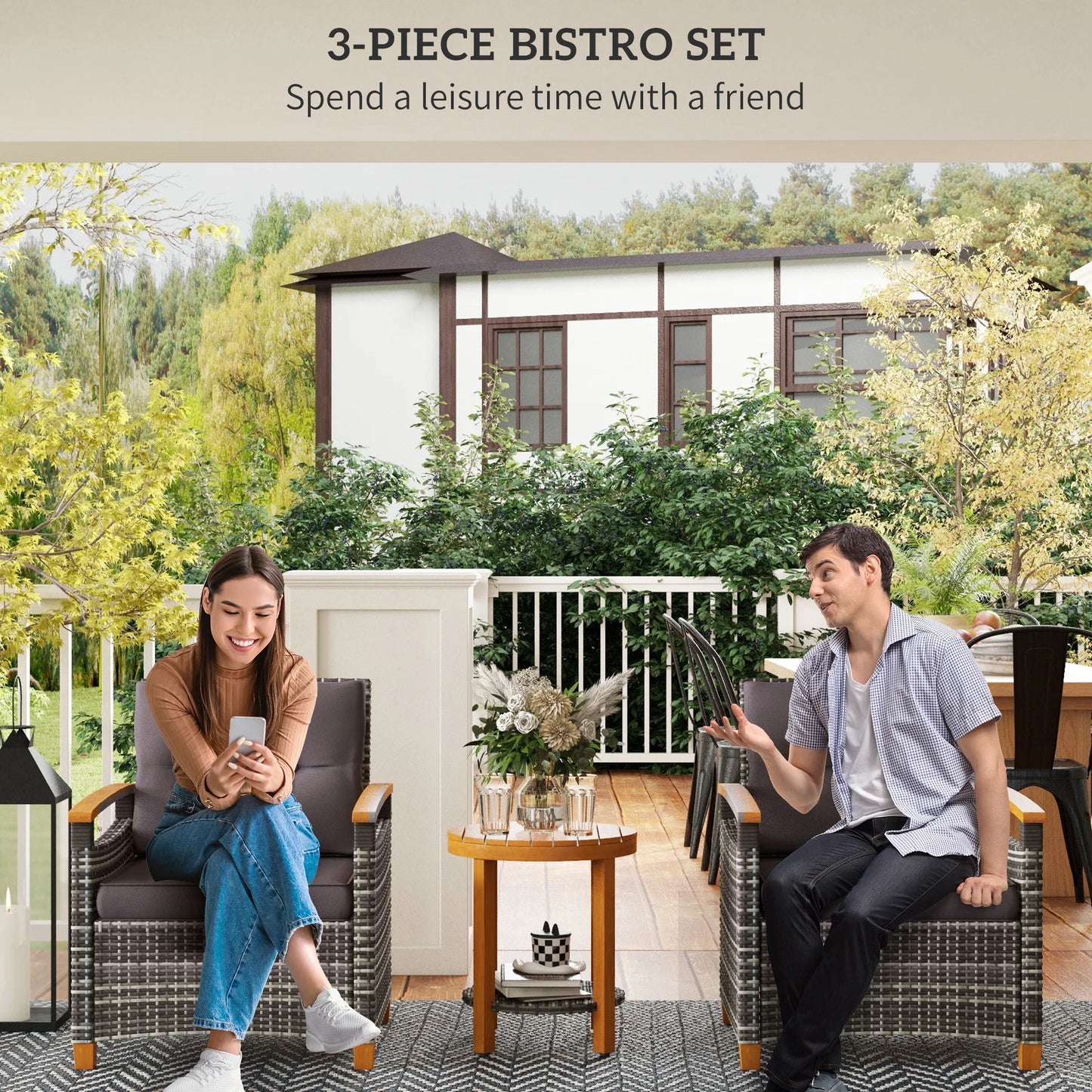 Wicker Patio Bistro Set Outdoor With Cushions