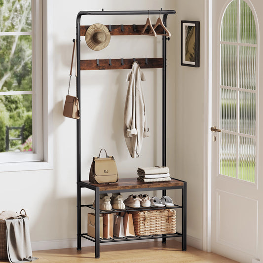 JHK 4-In-1 Coat Rack With Shoe Bench Organizer