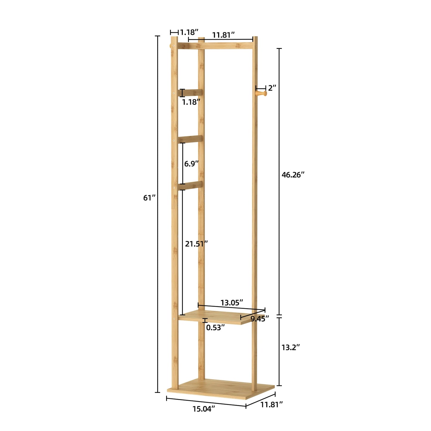 Wisfor Bamboo Corner Coat Rack Stand Hall Tree