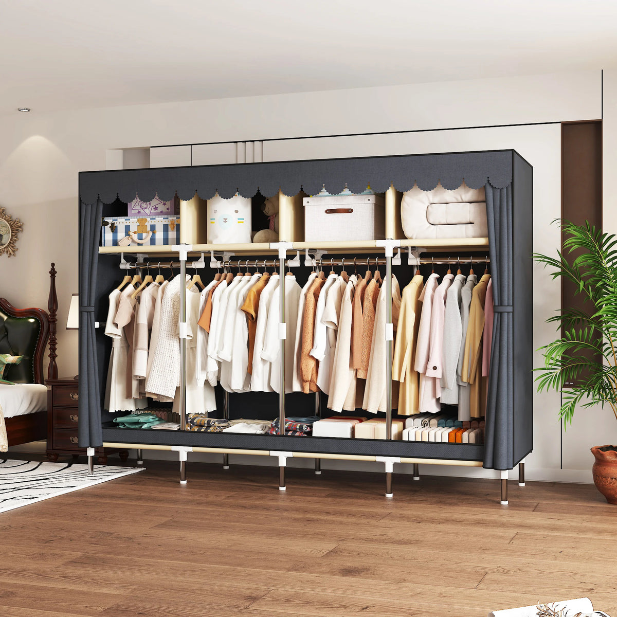 ArluKin Heavy Duty Fabric Wardrobe With Metal Frame