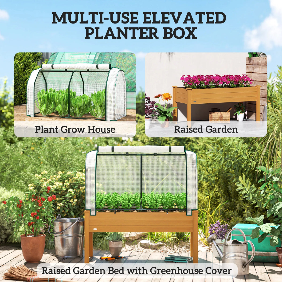 Outsunny Elevated Wooden Garden Bed With PE Cover