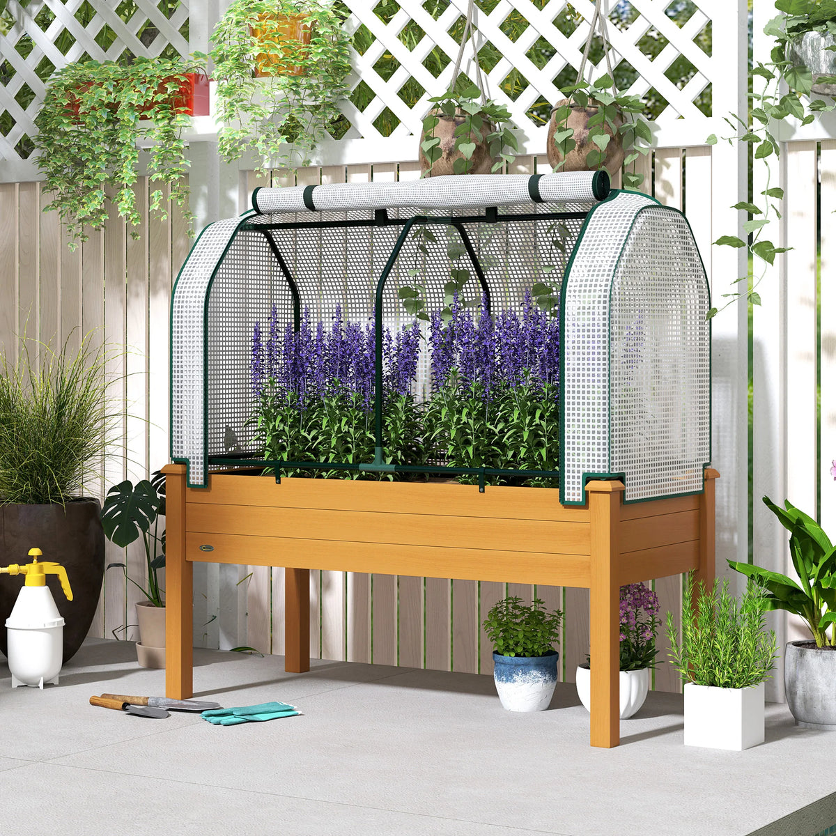 Outsunny Elevated Wooden Garden Bed With PE Cover