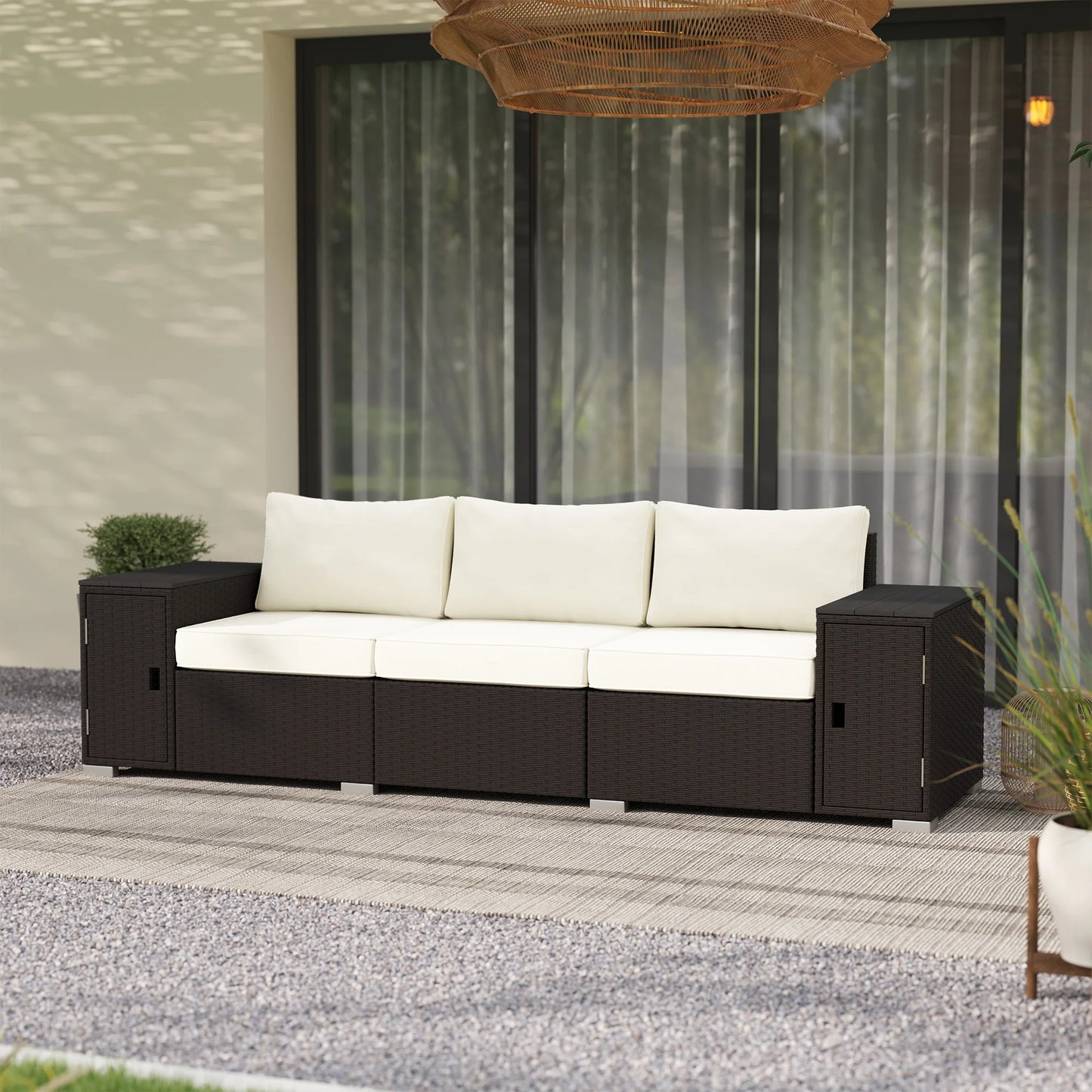 Rattan Outdoor Sofa With Storage And Cushions