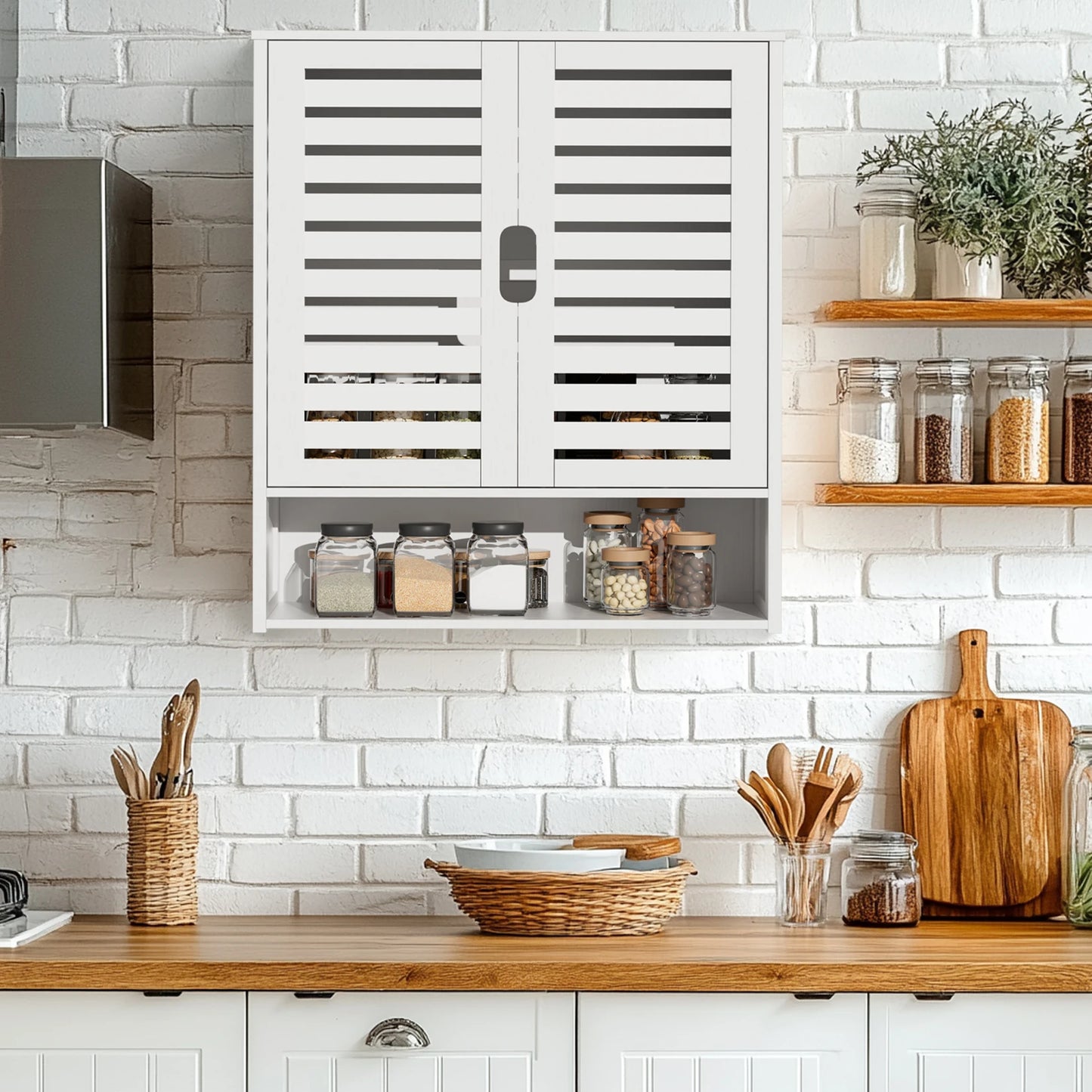 Bamboo Wall Mounted Bathroom Cabinet With Adjustable Shelves