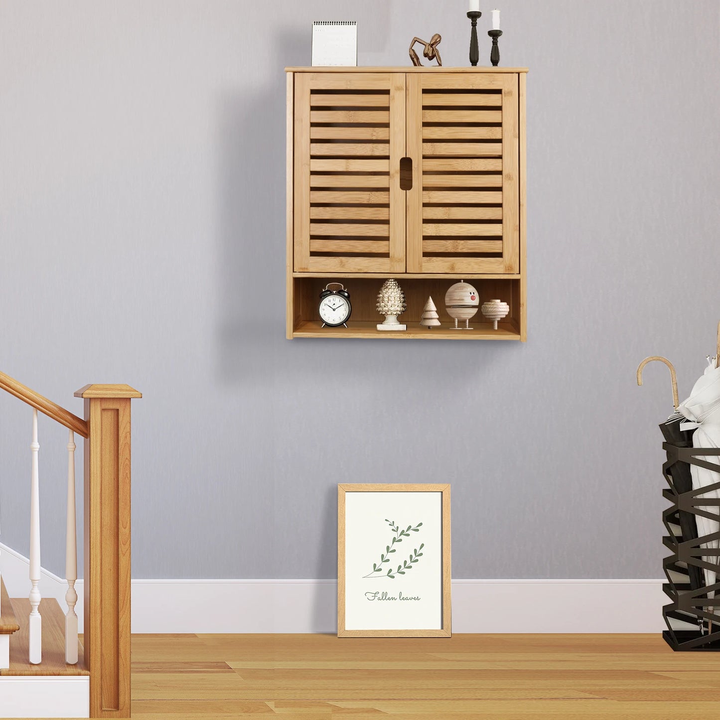Bamboo Wall Mounted Bathroom Cabinet With Adjustable Shelves