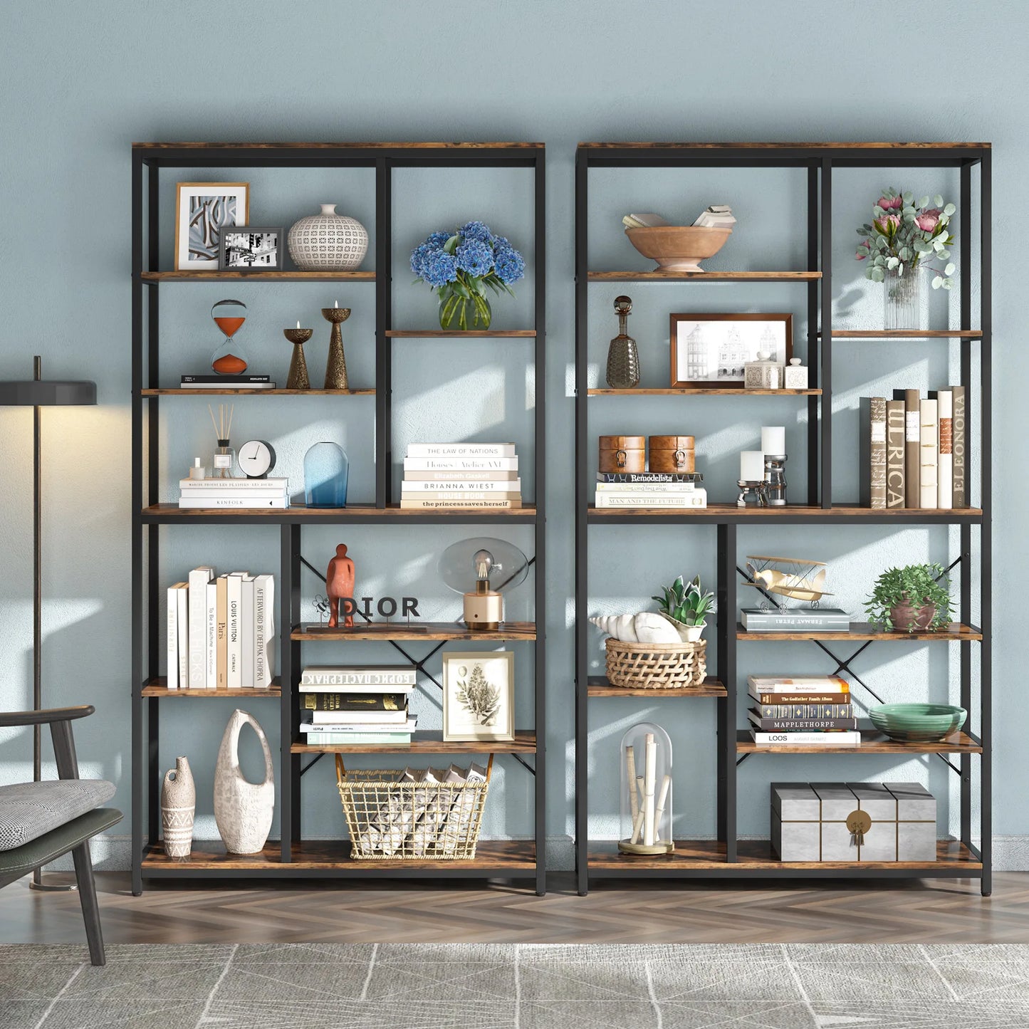 Tribesigns 9-Tier Industrial Bookcase Open Shelves