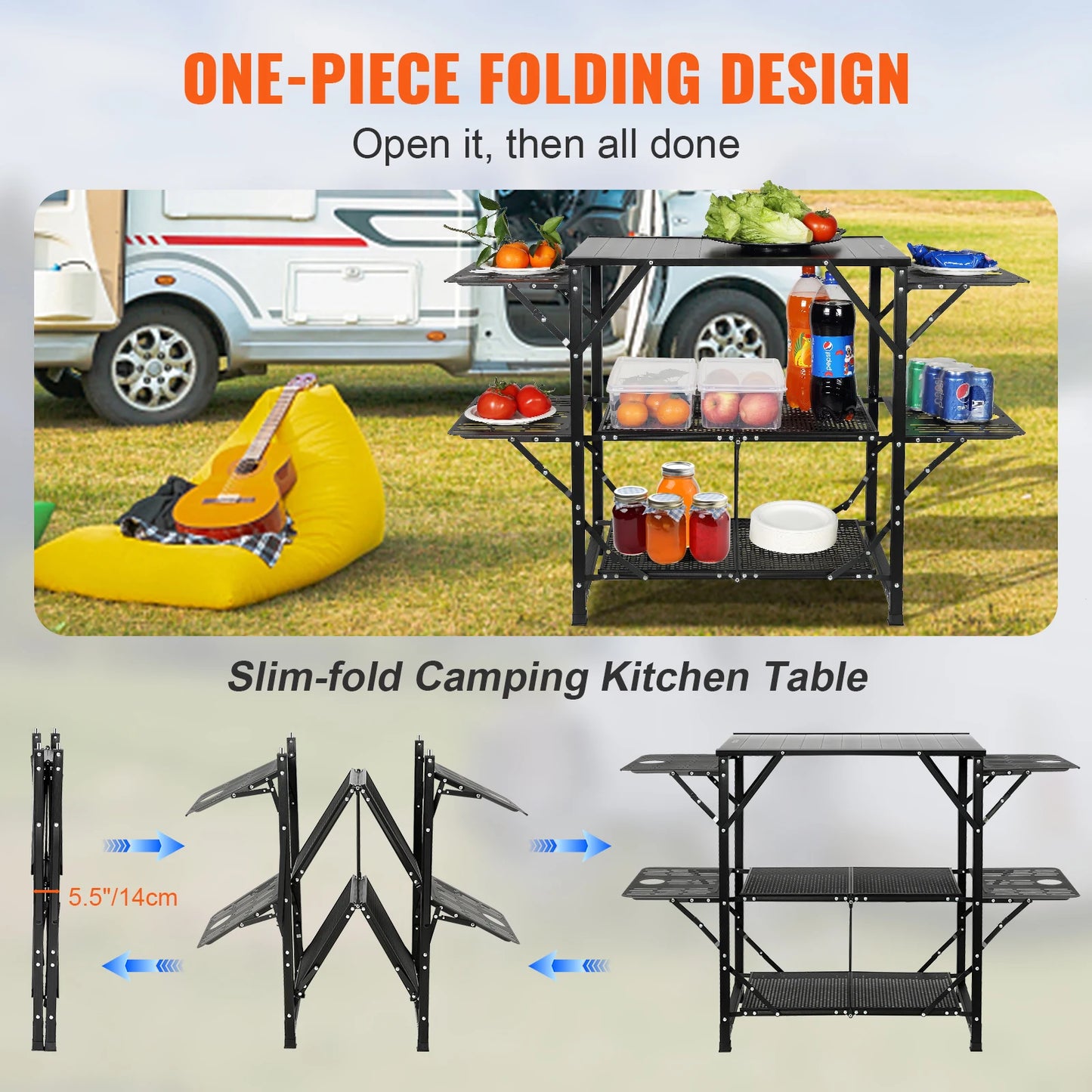 SucceBuy One-piece Folding Aluminum Camping Kitchen Cook Station