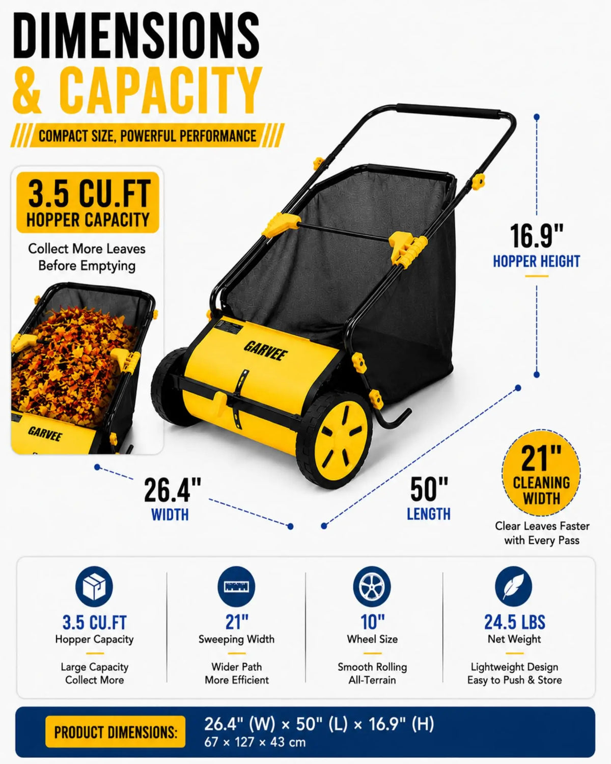 HiMISS Push Lawn Sweeper Leaf And Grass Collector