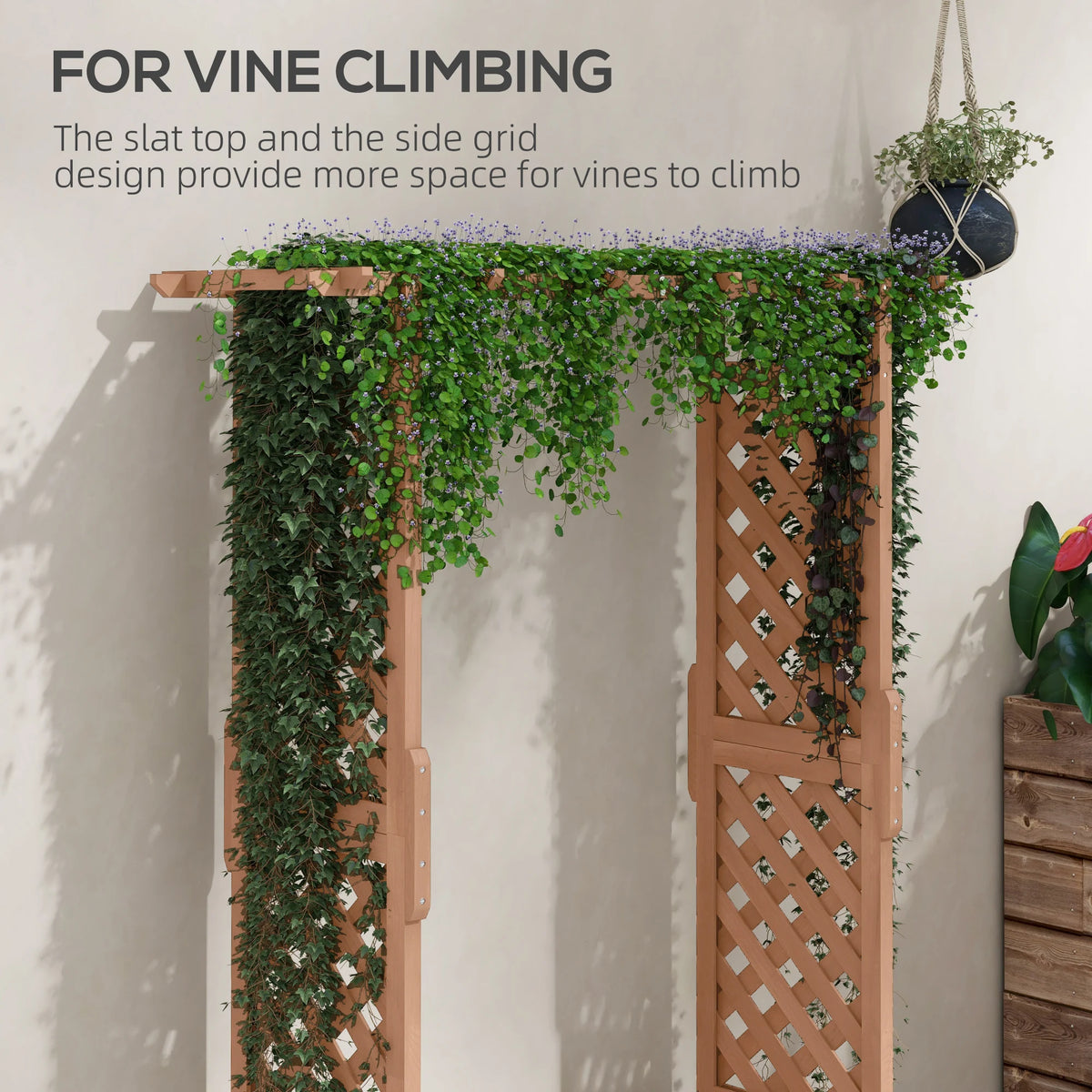 70.75inch Elevated Garden Planter with Stand, Hanging Roof, and Drainage Holes