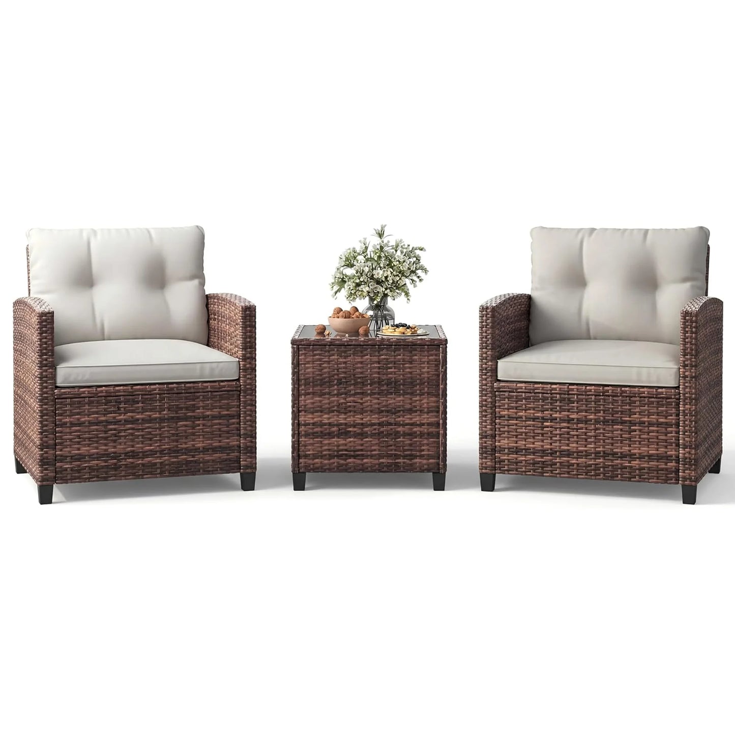 HiMISS Outdoor Wicker Bistro Set With Table And Cushions