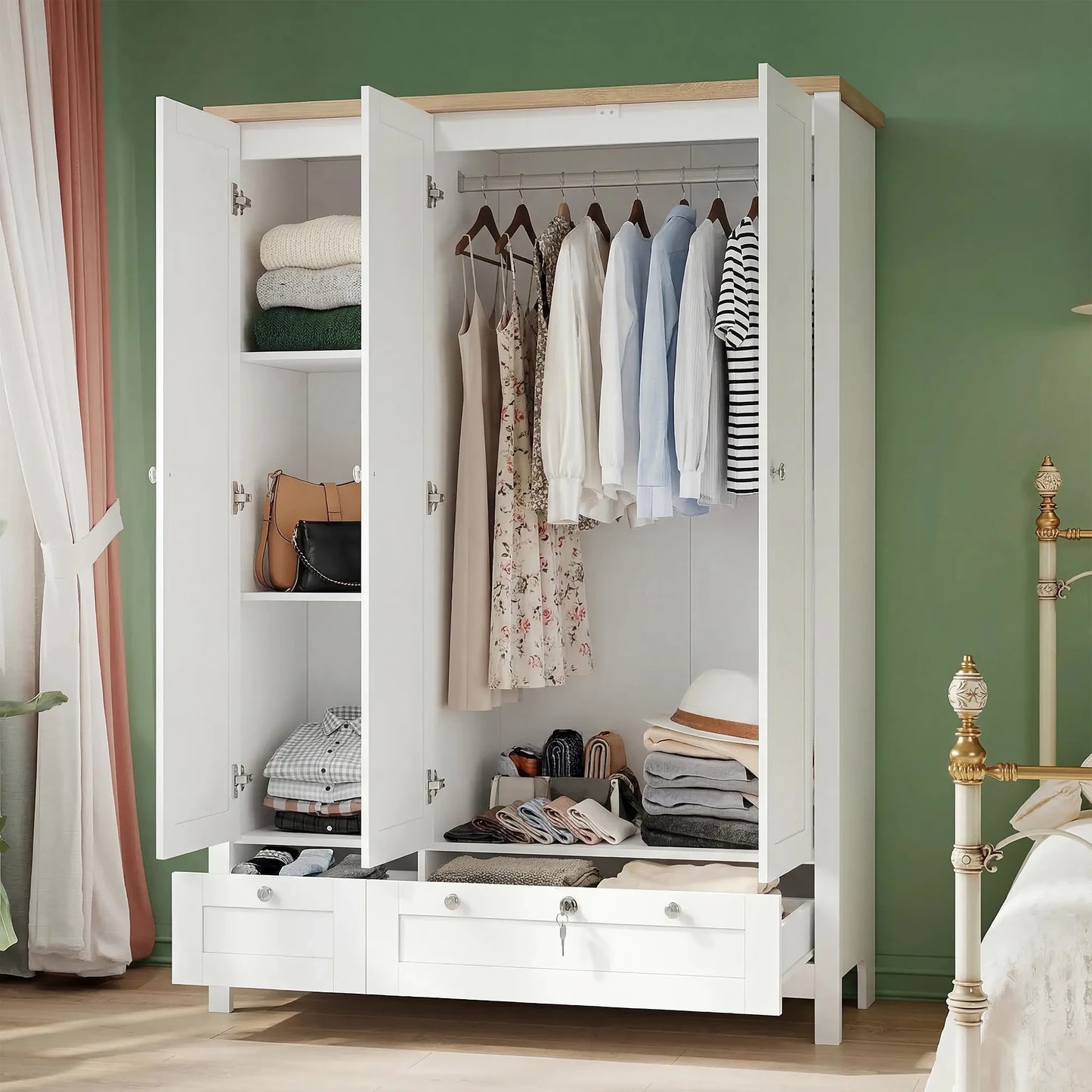 HOMCOM 3-Door Wardrobe With Drawers