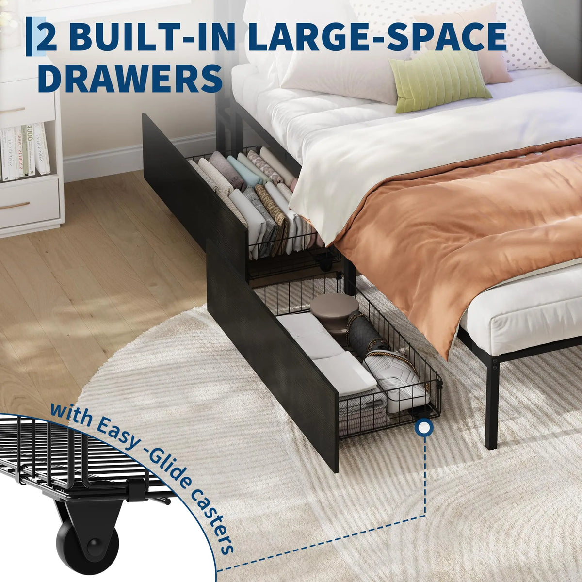 HiMISS Corner Bed Frame With Desk And LED Lights