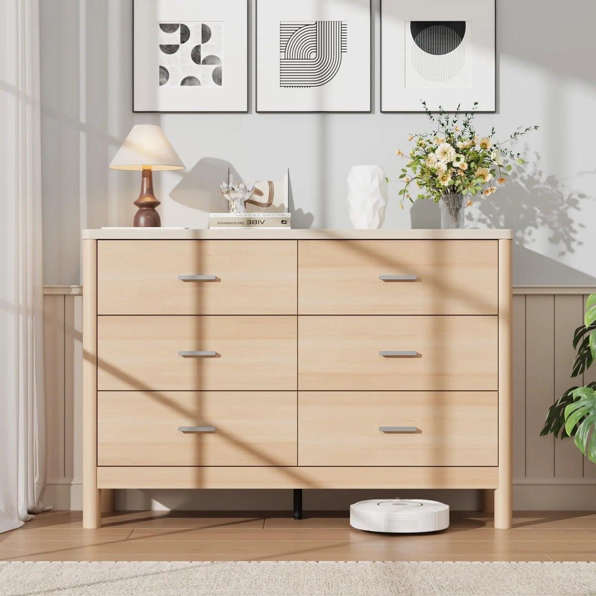 6 Drawer Dresser, Wooden Chest Of Drawers With Metal Handles, Freestanding TV Storage Cabinet For Bedroom, Living Room, Entryway