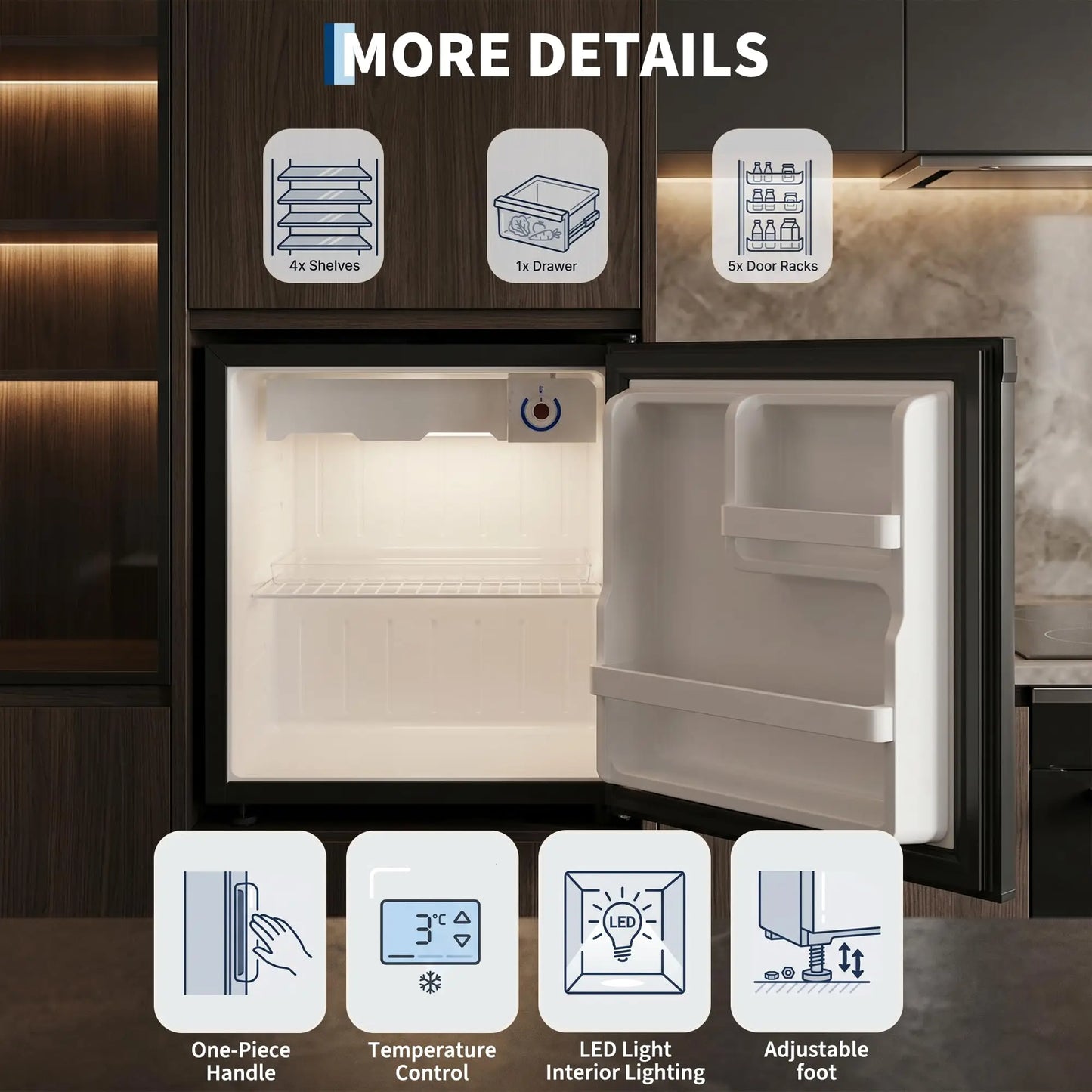 Adoolla 1.6 Cu Ft Mini Fridge With Single Door