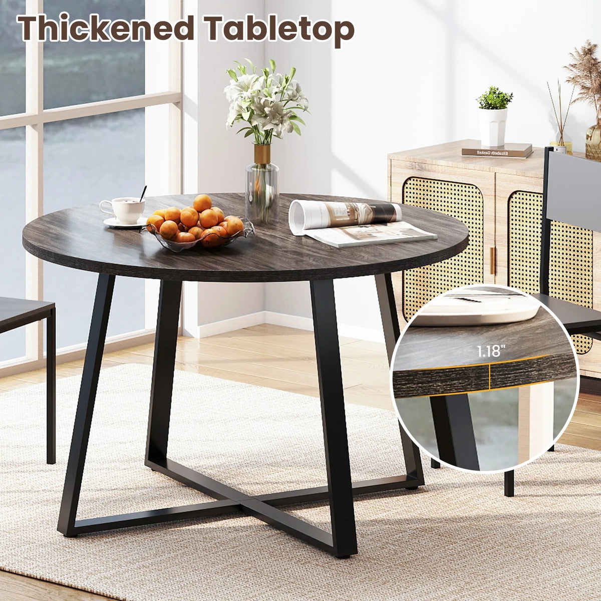47” Round Dining Table w/ Metal Pedestal Base Stable X-shaped Base for Kitchen