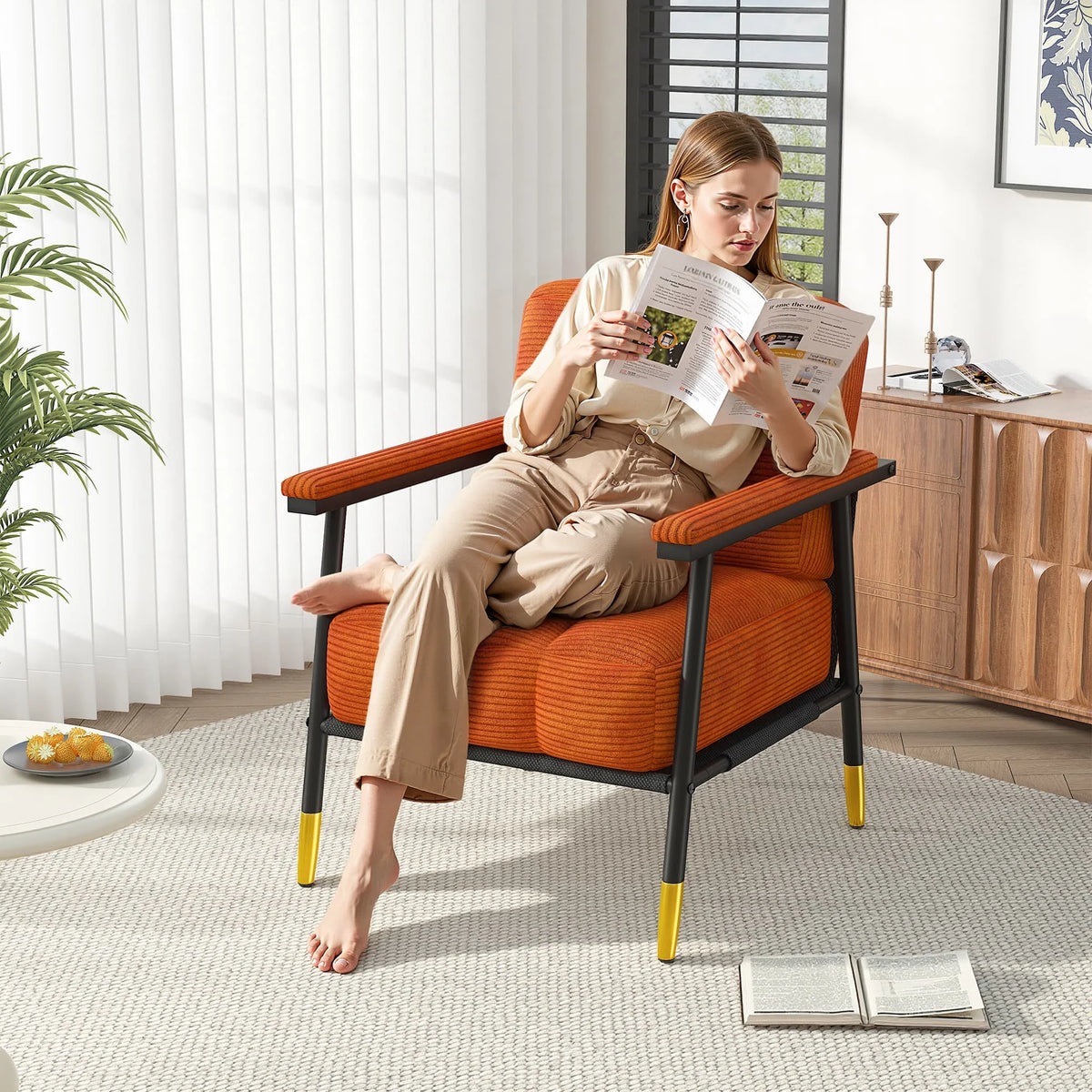 EnHomee Modern Upholstered Armchair With Metal Frame
